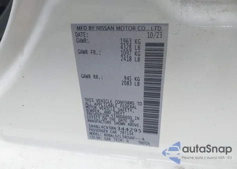 2024 Nissan Altima Sr Fwd из США, поврежденный, VIN 1N4BL4CV3RN344295